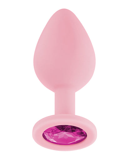 Luv Inc. Jeweled Silicone Butt Plug W/three Stones - Medium Light Pink - LUST Depot