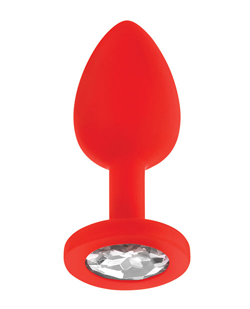 Luv Inc. Jeweled Silicone Butt Plug W/three Stones - Small Red - LUST Depot