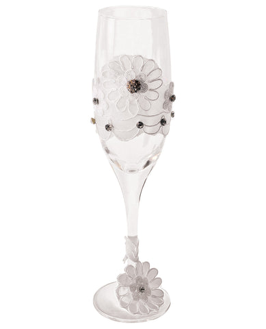 Bride To Be Champagne Glass  W-white Lace Trim