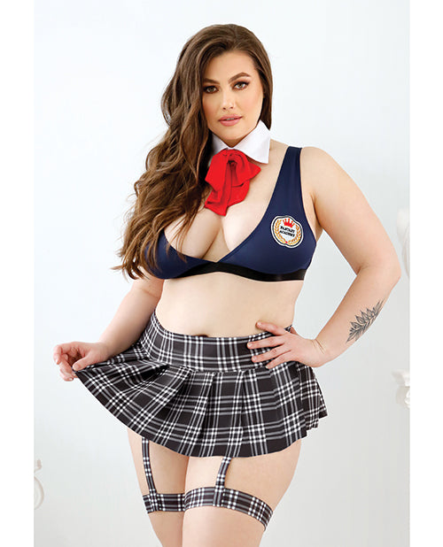 Play Learning Curves Bowtie, Top, Gartered Skirt, G-string Blue 3x-4x - LUST Depot