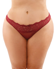 Bottoms Up Ivy Eyelash Lace Panty W/criss Cross Back & Bow Trims Garnet Qn