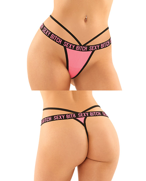 Vibes Buddy Sexy Bitch Lace Panty & Micro Thong Black-pnk L-xl - LUST Depot