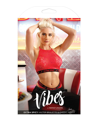 Vibes Extra Spicy Halter Bralette & Cheeky Panty Chili Red S-m - LUST Depot