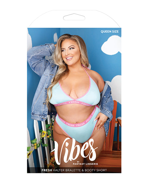 Vibes Fresh Halter Bralette & Booty Short Light Blue Qn - LUST Depot