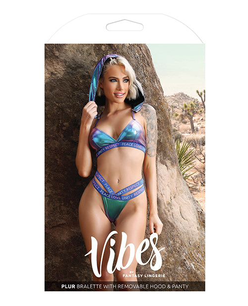 Vibes Plur Bralette W/removable Hood & Panty Iridescent M/l - LUST Depot