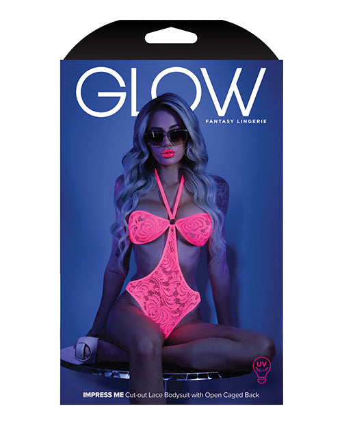 Glow Black Light Halter Bodysuit W-open Sides Neon Pink M-l - LUST Depot