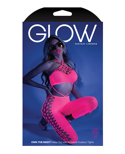 Glow Black Light Cropped Cutout Halter Bodystocking Neon Pink O-s - LUST Depot