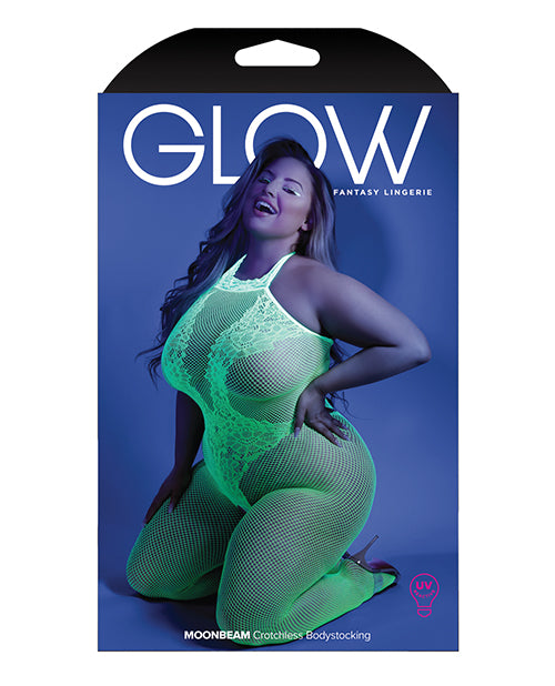 Glow Black Light Crotchless Bodystocking Neon Green Qn - LUST Depot