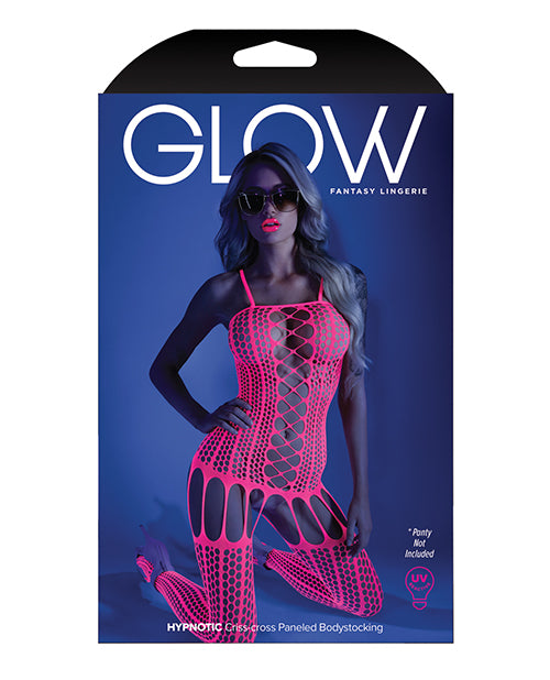 Glow Black Light Criss Cross Paneled Bodystocking Neon Pink O-s - LUST Depot