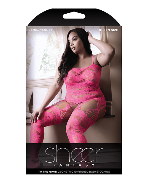 Sheer Fantasy To The Moon Multi Garter Bodystocking Neon Pink Qn - LUST Depot