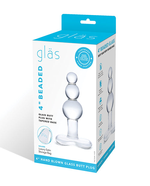 Glas 4" Beaded Glass Butt Plug W/tapered Base - Clear - LUST Depot