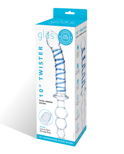 Glas 10" Twister Dual Ended Dildo - Blue - LUST Depot