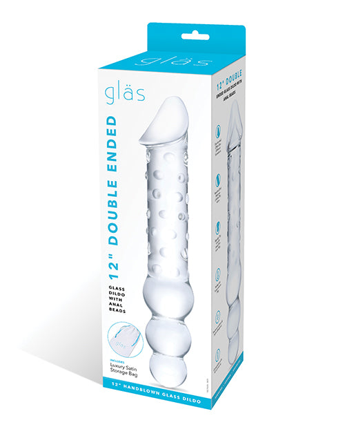 Glas 12" Double Ended Glass Dildo W-anal Beads - Clear - LUST Depot