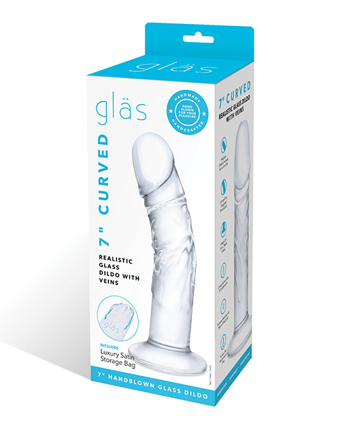 Glas 7" Realistic Curved Glass Dildo W-veins - Clear - LUST Depot