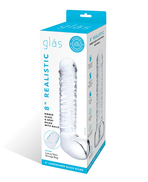 Glas 8" Realistic Ribbed Glass G-spot Dildo W-balls - Clear - LUST Depot