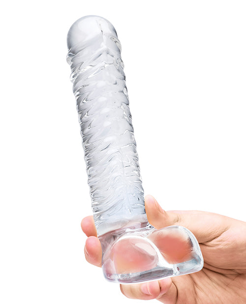 Glas 8" Realistic Ribbed Glass G-spot Dildo W-balls - Clear - LUST Depot