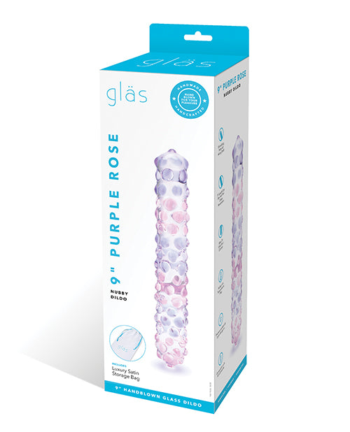 Glas 9" Purple Rose Nubby Glass Dildo - Purple-pink - LUST Depot