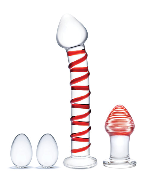 Glas 4 Pc Mr. Swirly Set W-glass Kegal Balls & 3.25" Butt Plug - Red - LUST Depot