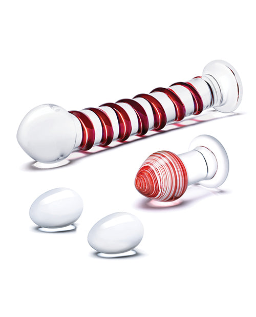 Glas 4 Pc Mr. Swirly Set W-glass Kegal Balls & 3.25" Butt Plug - Red - LUST Depot