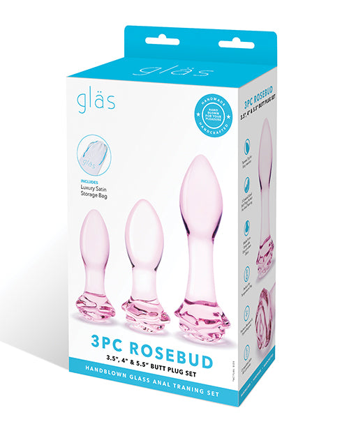 Glas 3 Pc Rosebud Butt Plug Set - Pink - LUST Depot