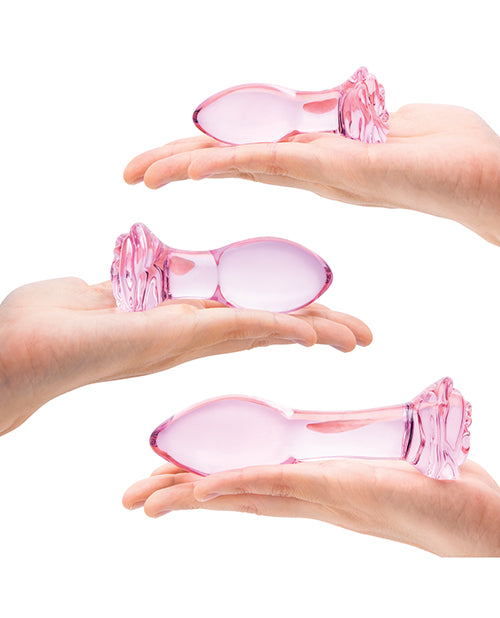 Glas 3 Pc Rosebud Butt Plug Set - Pink - LUST Depot