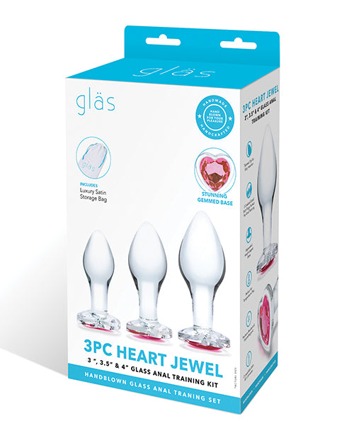 Glas 3 Pc Heart Jewel Glass Anal Training Kit - LUST Depot