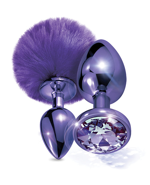 Nixie Metal Butt Plug Set W-jewel Inlaid & Pom Pom - Purple Metallic - LUST Depot