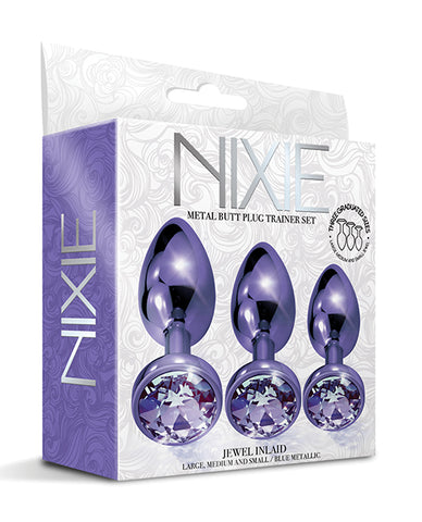 Nixie Metal Butt Plug Trainer Set W-inlaid Jewel - Purple Metallic