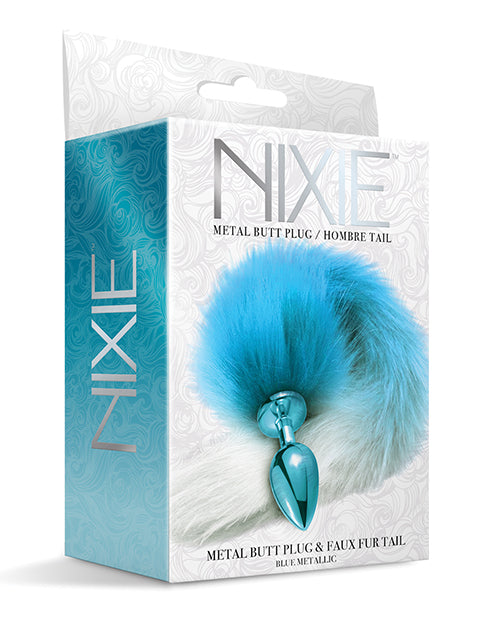 Nixie Metal Butt Plug W-faux Fur Tail - Blue Metallic - LUST Depot