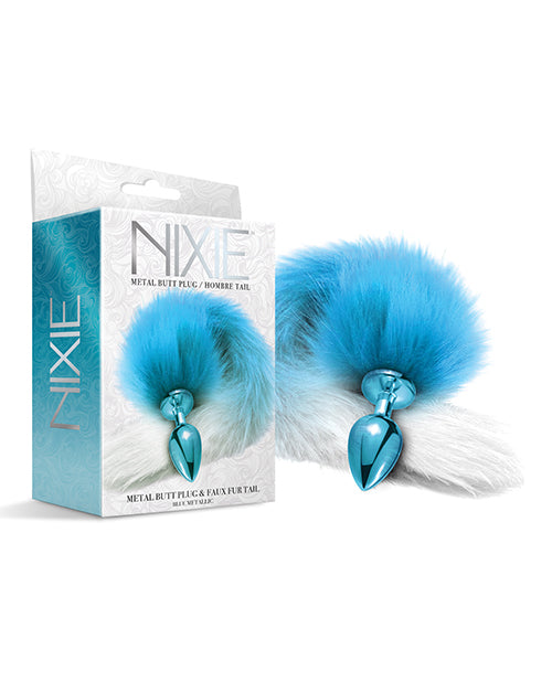 Nixie Metal Butt Plug W-faux Fur Tail - Blue Metallic - LUST Depot