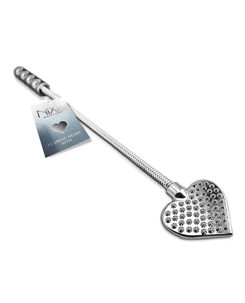 Nixie Flaming Heart Riding Crop - Silver - LUST Depot