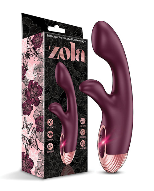 Zola Rechargeable Silicone Dual Massager - Burgundy-rose Gold - LUST Depot