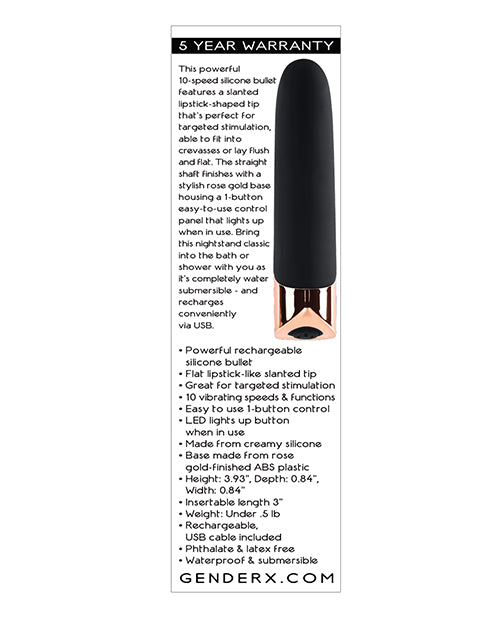 Gender X The Gold Standard Rechargeable Silicone Bullet - Black-rose Gold - LUST Depot