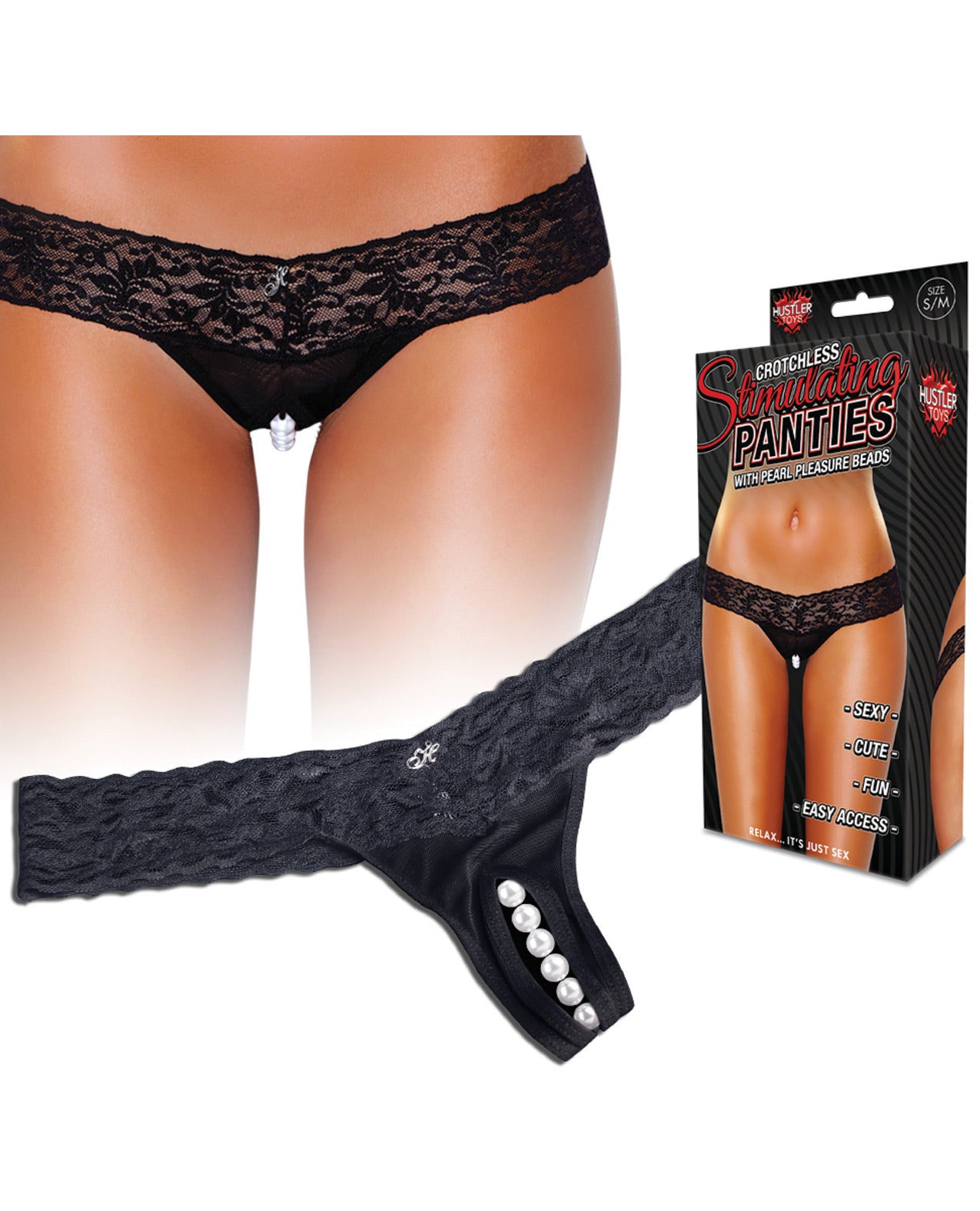 Hustler Stimulating Panties W-pearl Pleasure Beads Black S-m - LUST Depot