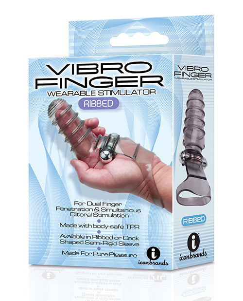 The 9's Vibrofinger Ribbed Finger Massager - Grey - LUST Depot