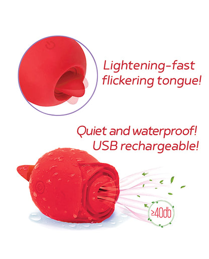 Wild Rose Rechargeable Silicone Suction & Tongue Vibrator - Red - LUST Depot