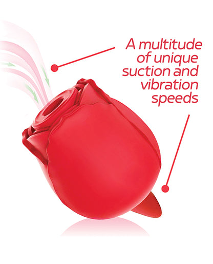 Wild Rose Rechargeable Silicone Suction & Tongue Vibrator - Red - LUST Depot