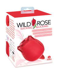 Wild Rose Rechargeable Silicone Suction & Tongue Vibrator - Red