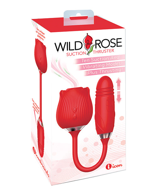 Wild Rose Rechargeable Silicone Suction & Thruster Vibrator - Red - LUST Depot