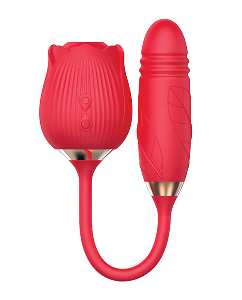 Wild Rose Rechargeable Silicone Suction & Thruster Vibrator - Red - LUST Depot