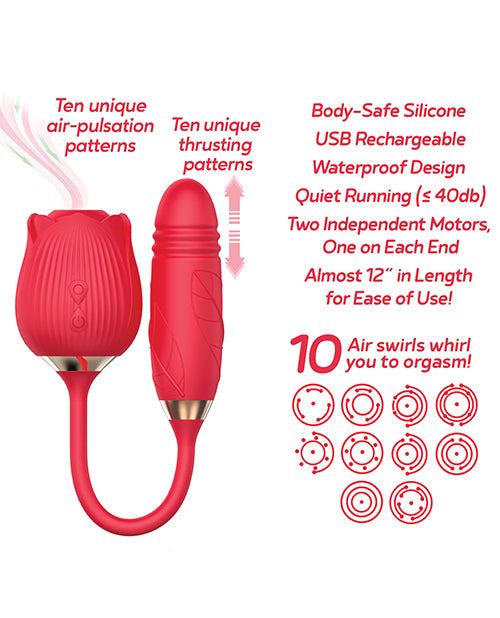 Wild Rose Rechargeable Silicone Suction & Thruster Vibrator - Red - LUST Depot