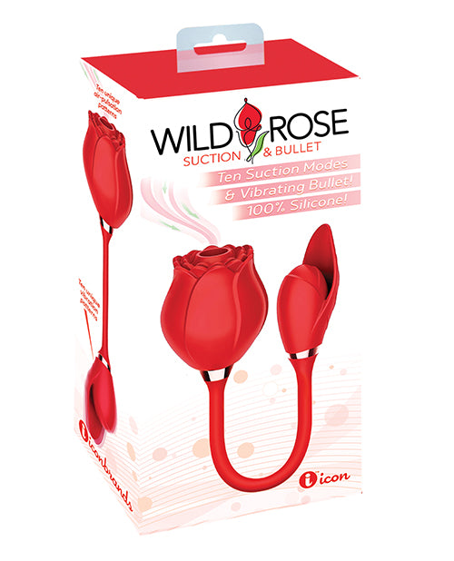 Wild Rose Rechargeable Silicone Suction & Bullet Vibrator - Red - LUST Depot