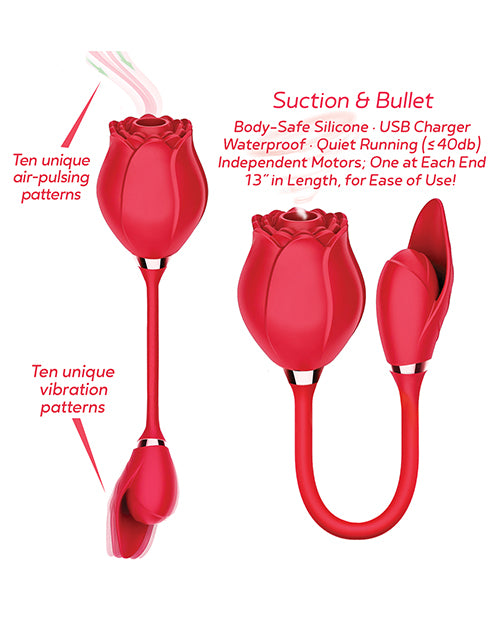 Wild Rose Rechargeable Silicone Suction & Bullet Vibrator - Red - LUST Depot