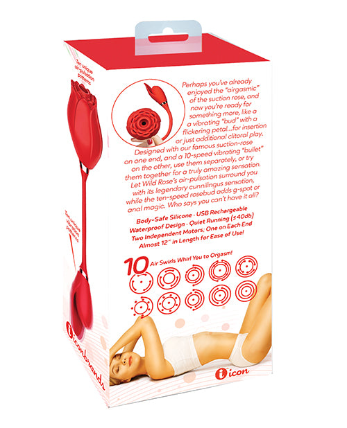 Wild Rose Rechargeable Silicone Suction & Bullet Vibrator - Red - LUST Depot