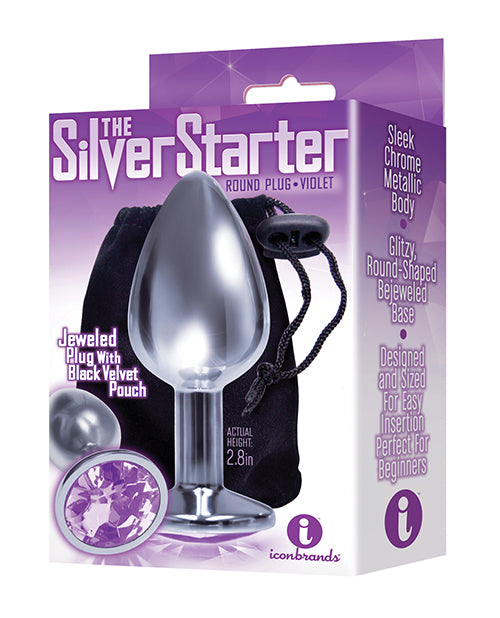 The 9's The Silver Starter Bejeweled Round Stainless Steel Plug - Violet - LUST Depot