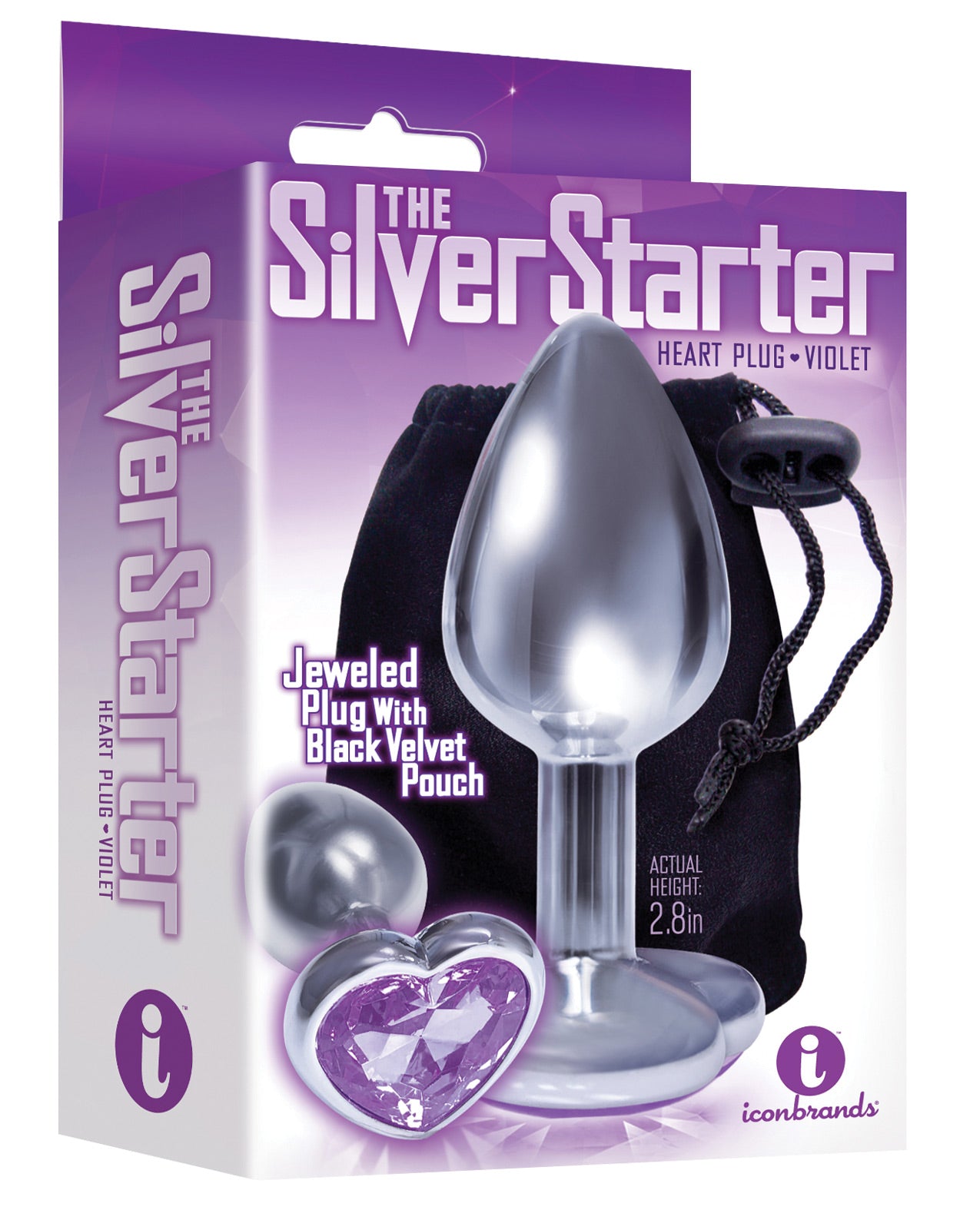 The 9's The Silver Starter Bejeweled Heart Stainless Steel Plug - Violet - LUST Depot