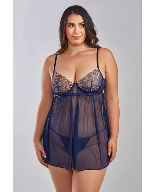 Jennie Cross Dyed Galloon Lace & Mesh Babydoll Navy 2x - LUST Depot