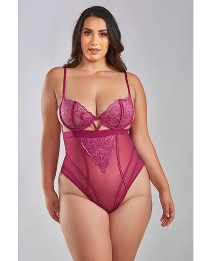 Quinn Cross Dyed Galloon Lace & Mesh Teddy Wine 2x - LUST Depot