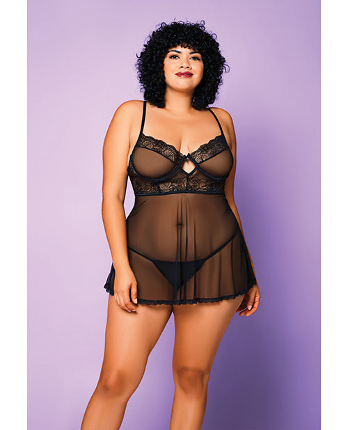 Soft Mesh Babydoll & G-string Black 3x - LUST Depot