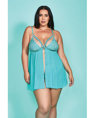 Riley Eyelash Lace Soft Cup Babydoll & Panty Teal 3x